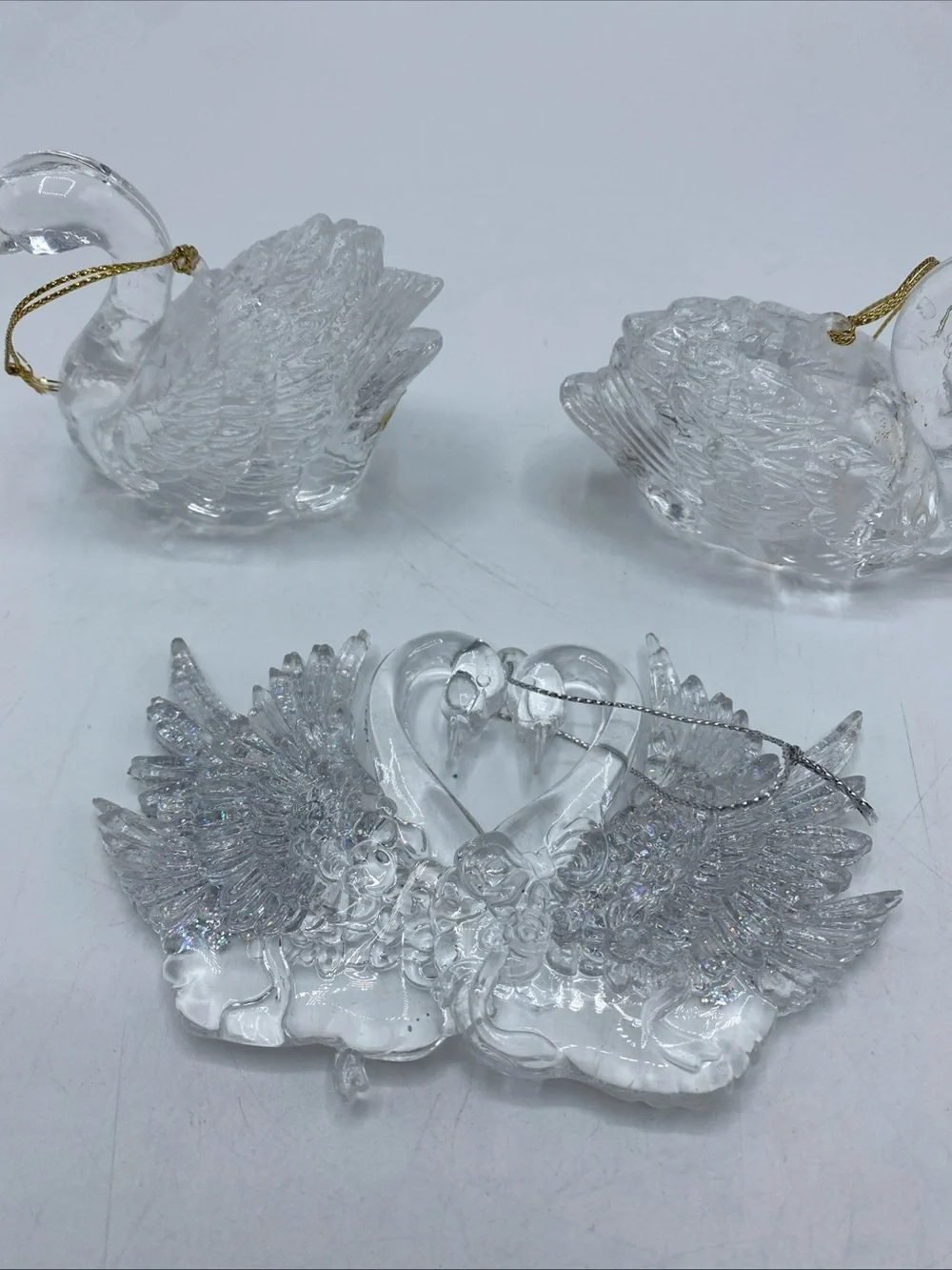 Clear Acrylic Christmas Tree Ornaments Holiday Humming Swan Birds Flower Noah’s